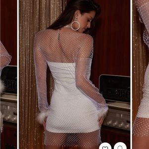 12th Tribe Martini white rhinestone mesh dress